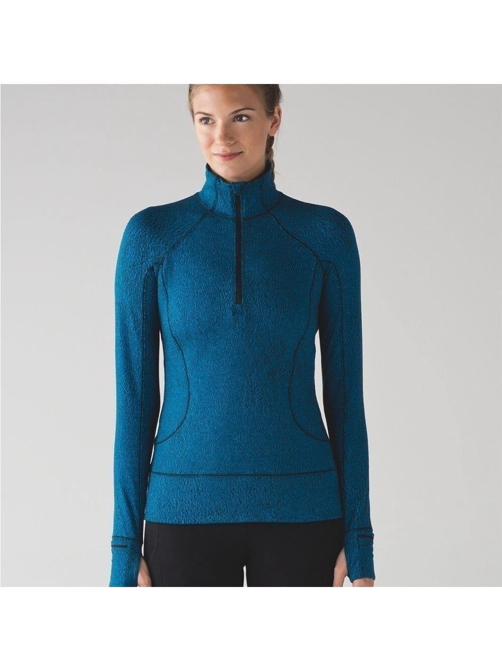 Lululemon Rush Hour 1/2 Zip in Spray Jacquard Shocking Blue Black Size 4